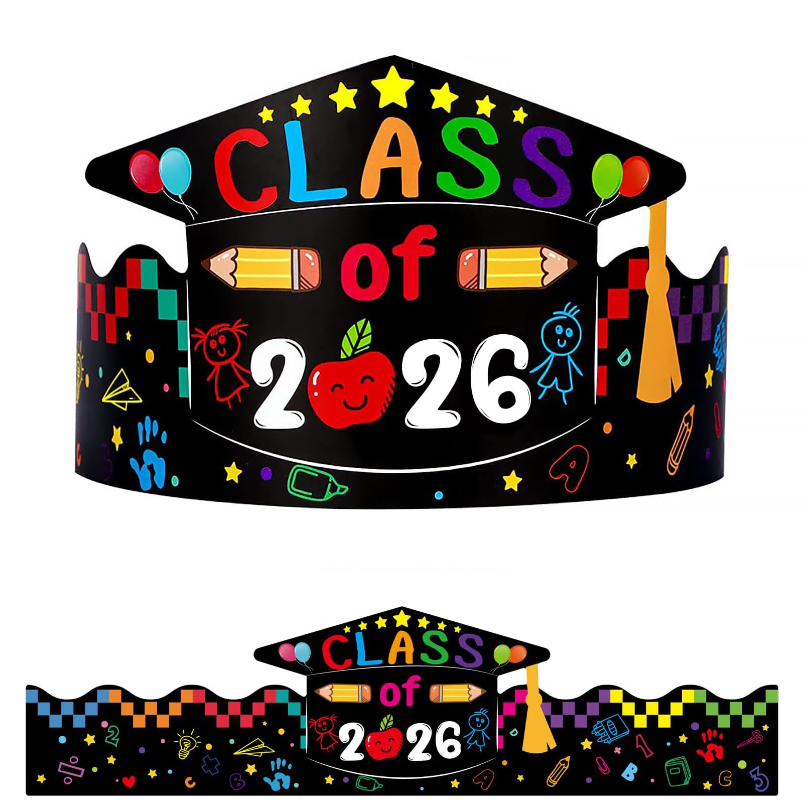 20 Pcs Graduation Decorations Set Kindergarten Preschool Paper Grad Crown Caps Class of 2026 Graduation Gifts Adjustable Paper Crown Hats for Classroom and School Leavers Party Decorations Supplie