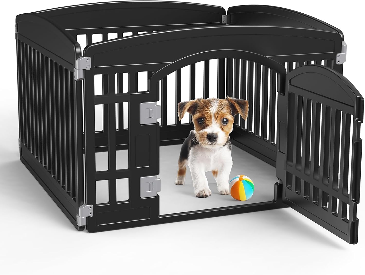 Dog Playpen 4-Panel, 24IN Puppy Playpen, Stable Dog Play Pen Indoors/Outdoor with Secure Locking Door, Plastic Pet Fence for Small & Medium Dogs