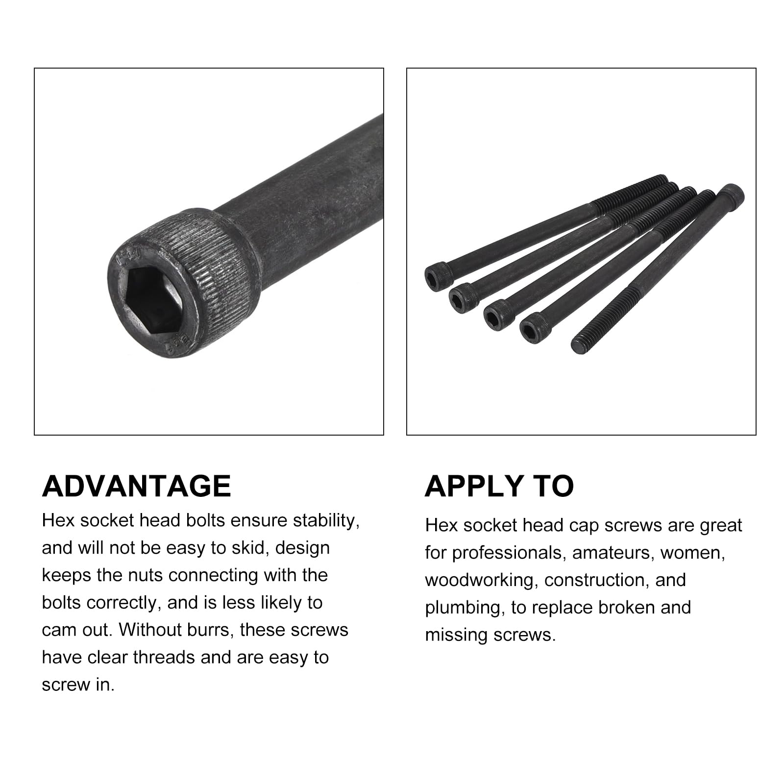 METALLIXITY Hex Socket Bolts (5/16-18x4-1/2") 5pcs, 12.9 Grade Alloy Steel Hex Socket Drive Screw - Image 4