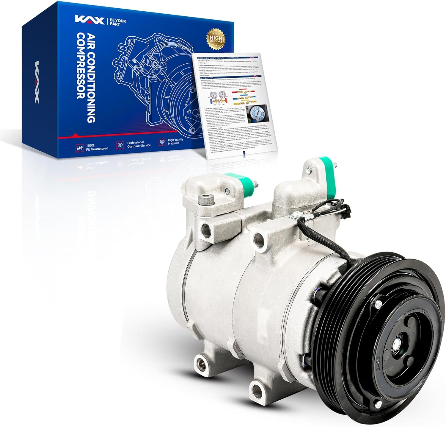 KAX 58189 Air Conditioner AC Compressor with Clutch, Compatible with Sonata 2.4L 1999-2005, Santa Fe 2.4L 2001-2004, KIA Optima 2.4L 2001-2006, 97701-26010, 97701-26011, 97701-38015