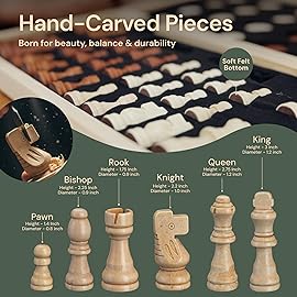 PlayVibe Wooden Chess Set 15\'\' Board Games for All Players with 2 Extra Queens - Handmade Classic Wooden Chess Board Set, Portable & Folding Playtime Boards, for Adults & Kids