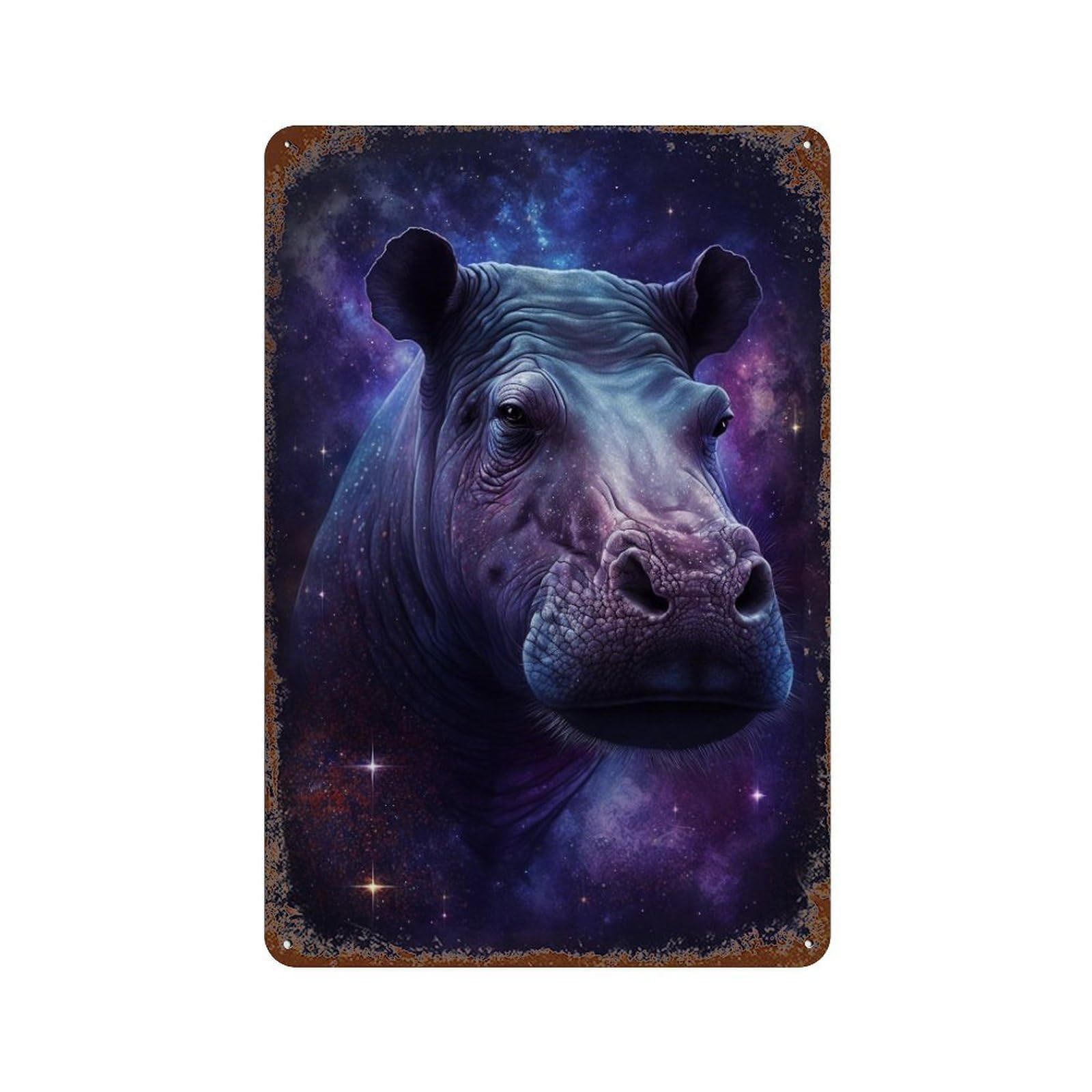 Cosmic Hippo Portrait-15 Rust Effect Tin Sign 11.8"x7.9", Rustic Home Decor for Garage, Bar And Workshop Decor