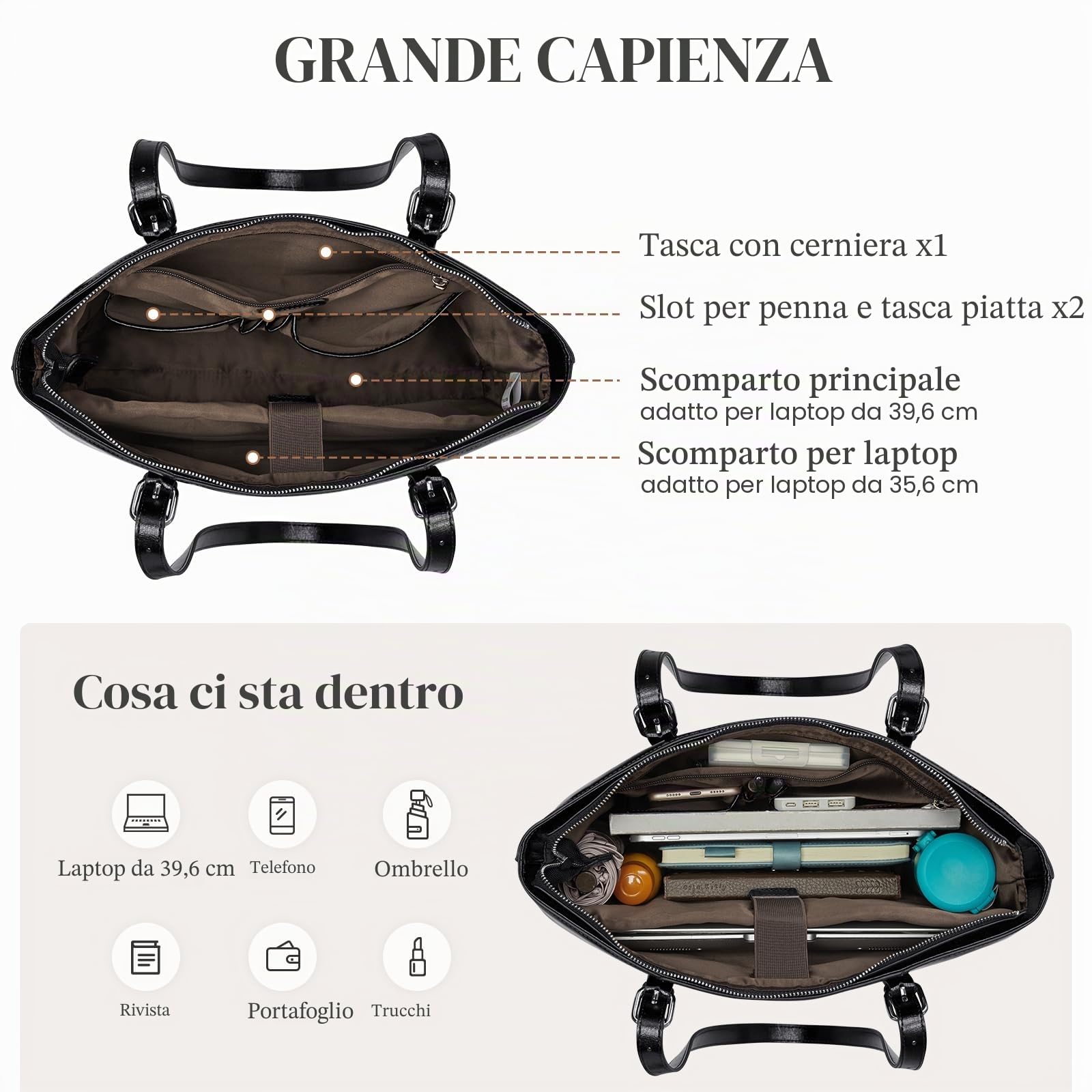 S-ZONE Borsa Tote per Laptop in Vera Pelle da Donna Borse a Tracolla per Ufficio Valigetta Borsa da Lavoro per Computer da 15,6 Pollici