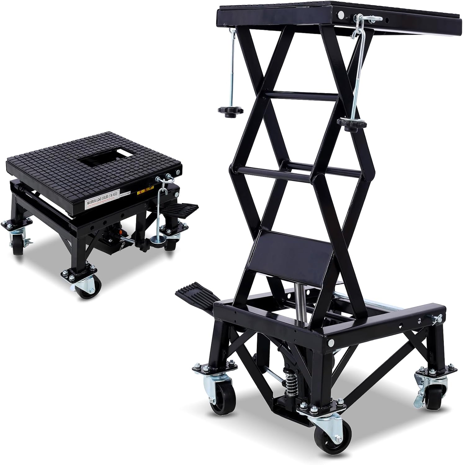 300 Pounds Hydraulic Motorcycle Lift Scissor Jack 4 Wheels Special Off-Road Frame Pull Car Elevator Lift Repair Frame Jack Stand Garden Tools Black