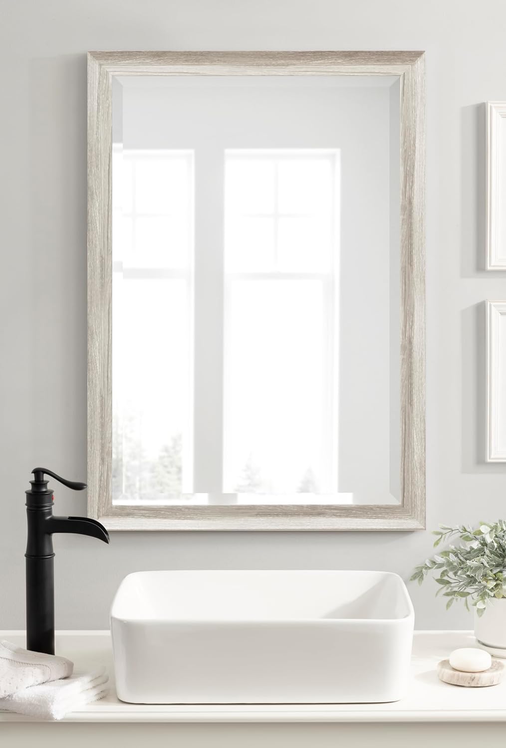 Kate and Laurel Dalphia Traditional Framed Rectangle Bathroom Vanity Mirror, 28 x 40, Greywash, Farmhouse Rectangular Bathroom Mirror for Over Sink or for Use as Entryway or Living Room Decor