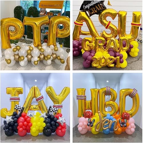 Miniatura 6 de Globos dorados de la letra O de 40 pulgadas, globos grandes del alfabeto O globos dorados de helio de aluminio de Mylar para decoración de