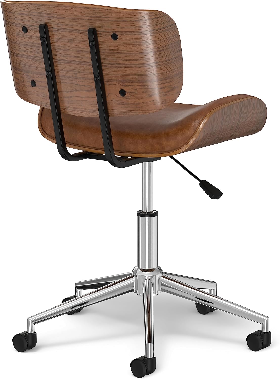 SIMPLIHOME Dax Bentwood Office Chair - 22 inch Wide Bentwood and Chrome Swivel Adjustable Computer Chair in Distressed Tan Vegan Faux Leather, Mid Century Modern Home Office Chair with Tufted Back