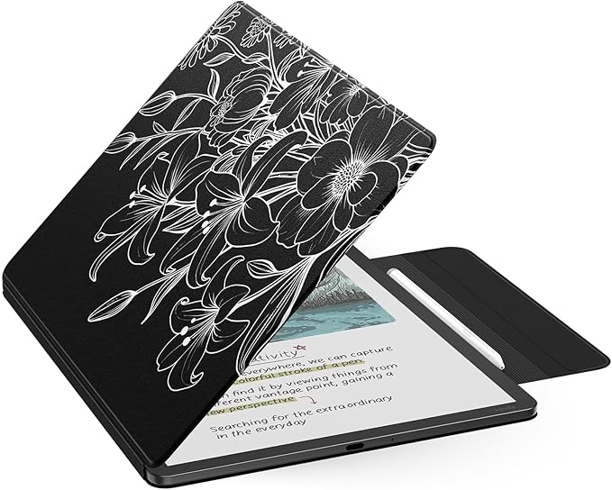 MoKo Funda Magnética para Kindle Scribe 11" (3ª Generación) y Kindle Scribe Colorsoft (1ª Generación), Funda de Folio Premium de PU con Cierre de lápiz y Auto Sueño/Estela, Línea Flor