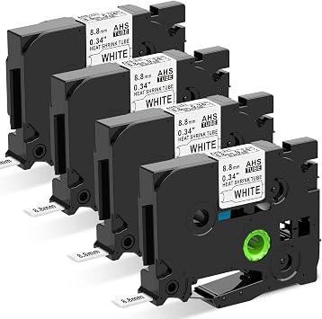 Replacement for Brother HSe-221 HSe221 P Touch Heat Shrink Tubing Labels 8.8mm 0.34 Wire Cable Label Tape, Compatible with Brother PT-E300 E500 E510VP E560BTVP E720BT P900, Black on White, 4-Pack