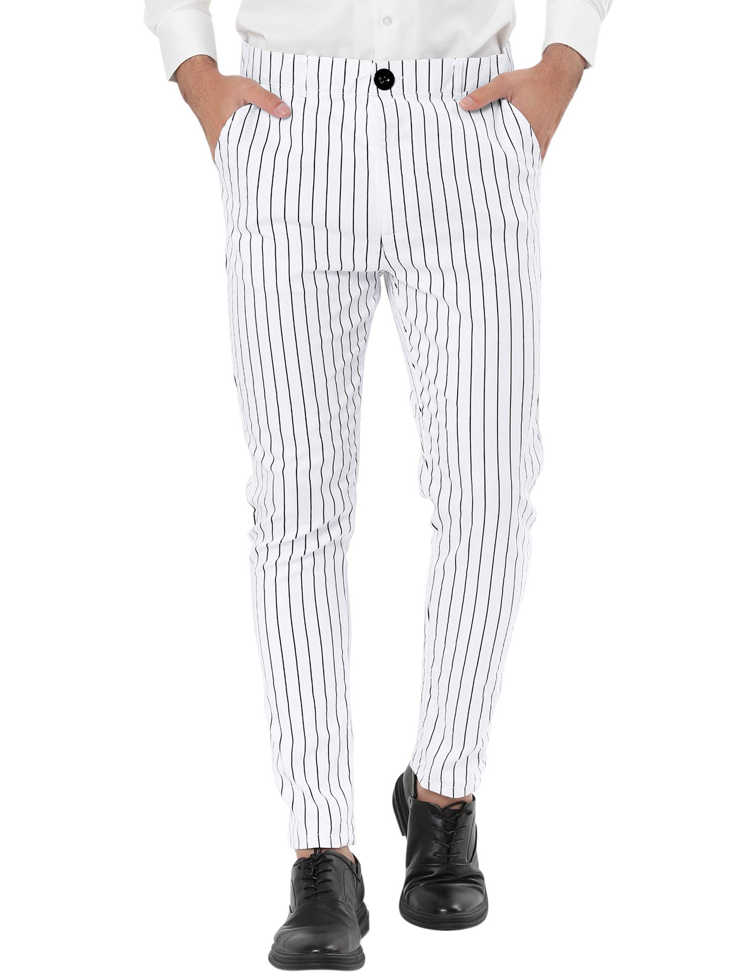 Lars AmadeusMen's Dress Striped Pants Slim Fit Flat Front Business Trousers