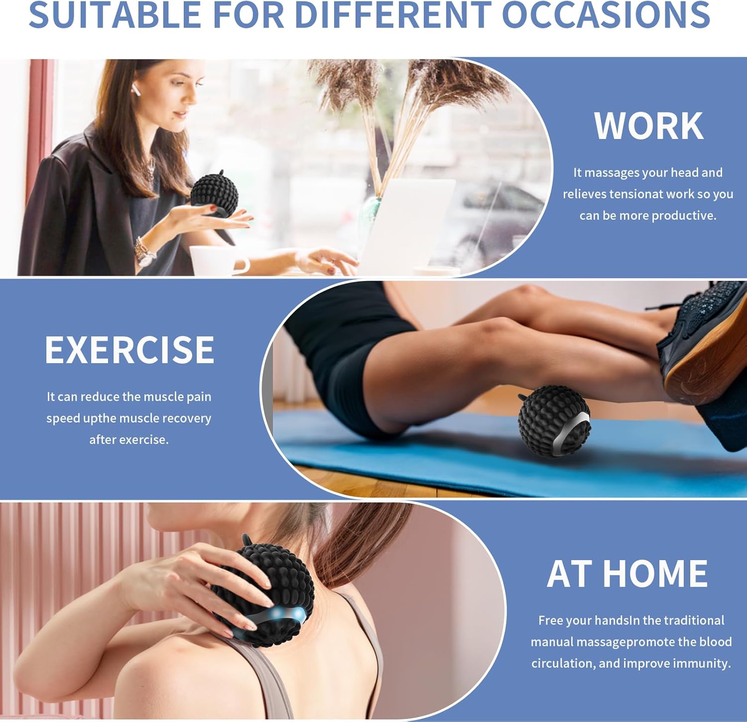 Physical Vibration Therapy Ball, Rechargeable Vibrating Massage Ball 4-Speed Mode, Hand Therapy Balls, Relief Hand Tremors (Parkinson), Stress Relief, Gifts for Parkinson's Patients