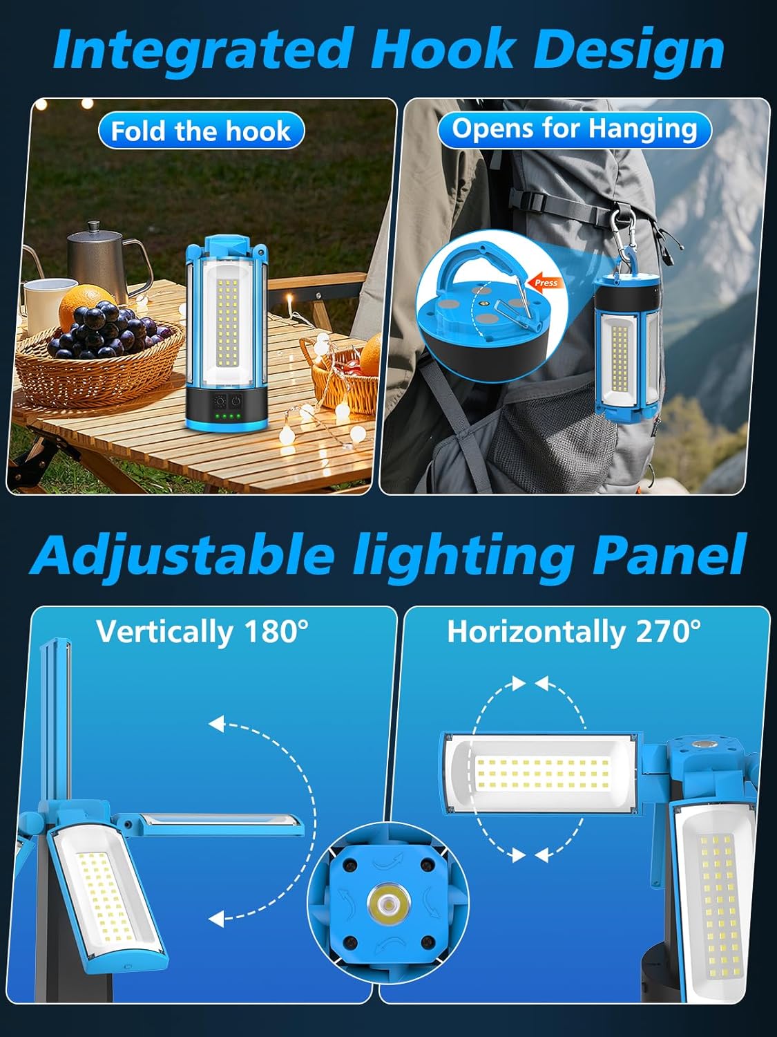 Rechargeable Camping Light with Metal Stand, Freestanding Portable Work Light with 4 LED Heads, Magnetic Work Light Waterproof for Outdoor Emergency, Flashlight with Detachable Tripod