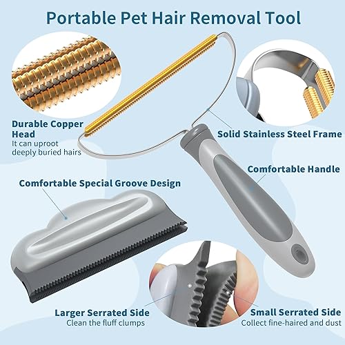 Miniatura 4 de 3 herramientas de eliminación de pelo de mascotas, altura ajustable y cabezal controlable, rastrillo de alfombra para eliminación de pelo de