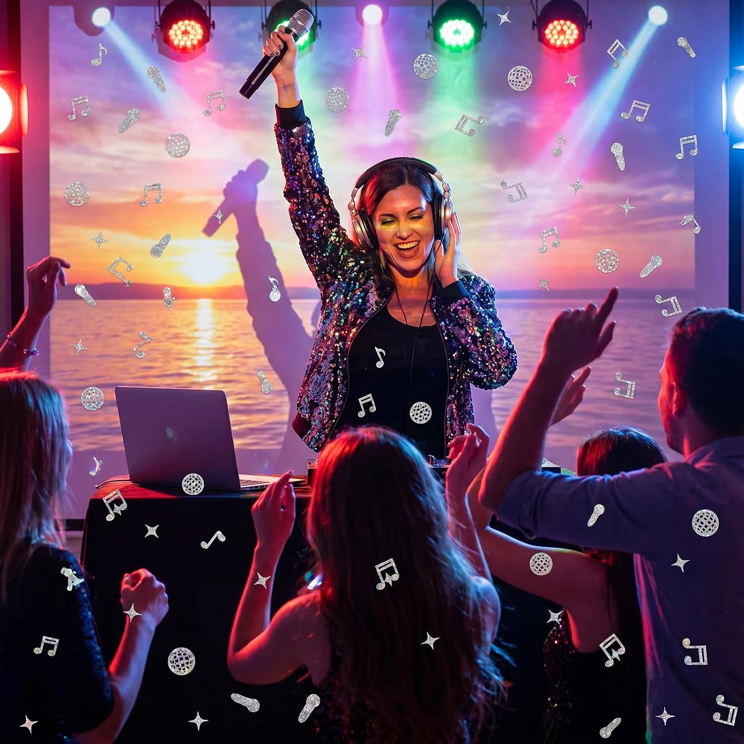SHENLIU 300 Pcs Disco Ball Confetti for Dance Party Decorations, Glitter Mini Disco Ball & Music Note Shapes, Colorful Music Party Decor for Dance Theme Table Scatter