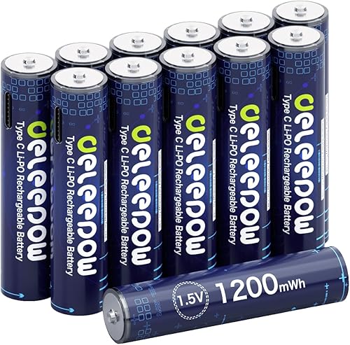 Miniatura 9 de Deleepow Baterías AAA recargables de litio AAA de 1200 mWh, paquete de 12 baterías recargables AAA de 1.5 V con cable USB de 1500 ciclos