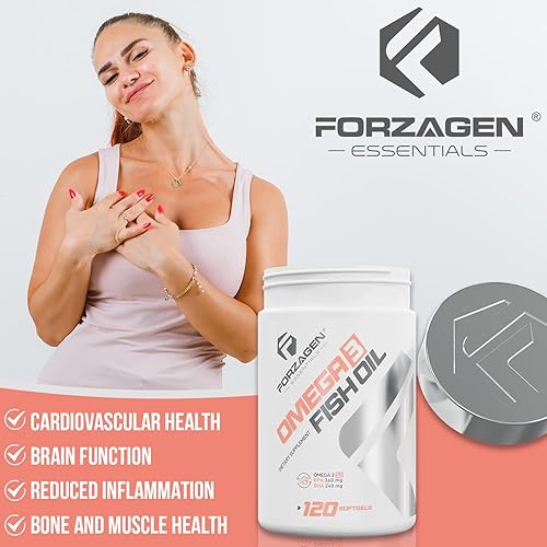 Miniatura 7 de Forzagen Essentials Suplemento de aceite de pescado Omega 3, 120 cápsulas blandas, EPA 360 mg DHA 240 mg, vitamina E, apoyo dietético diario