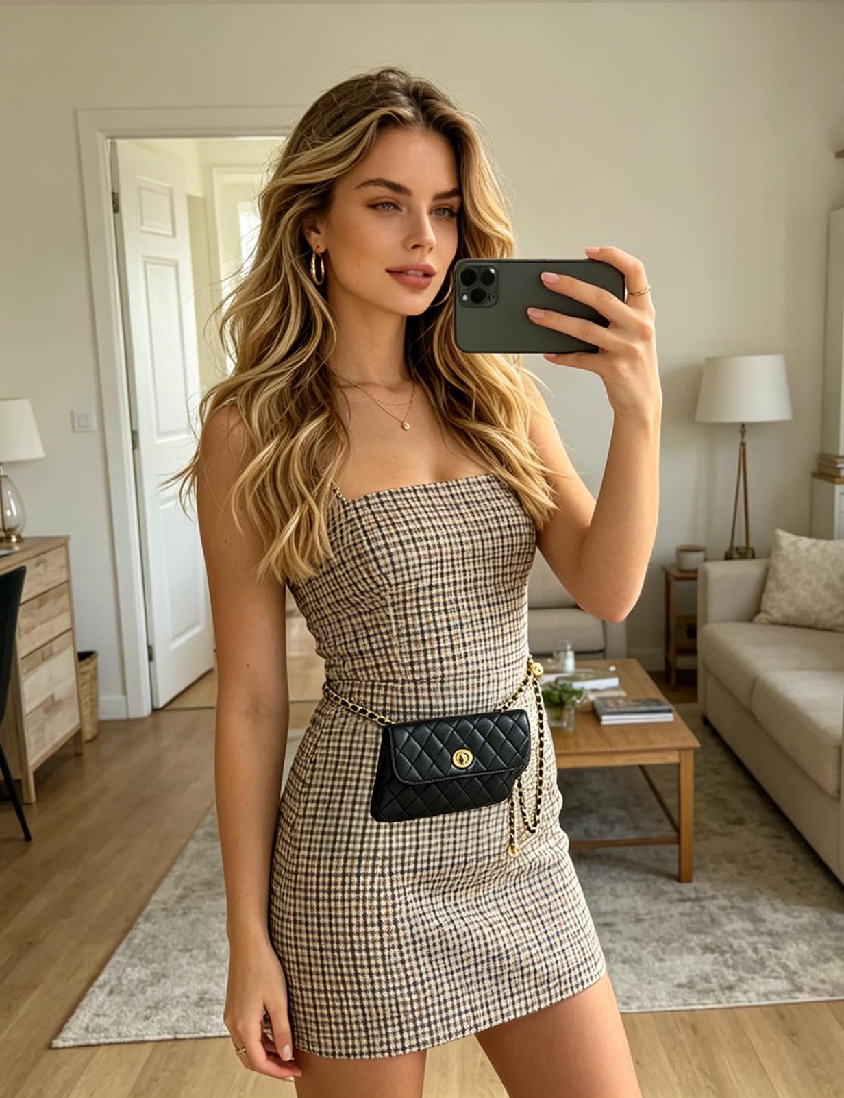 BEMYLV Skórzany łańcuszek na pasek torba dla kobiet kopertówka crossbody torebka nerka moda złote grube metalowe łańcuszki dla kobiet sukienki wieczorowe mini torebka odpinana, Mały czarny, big purse