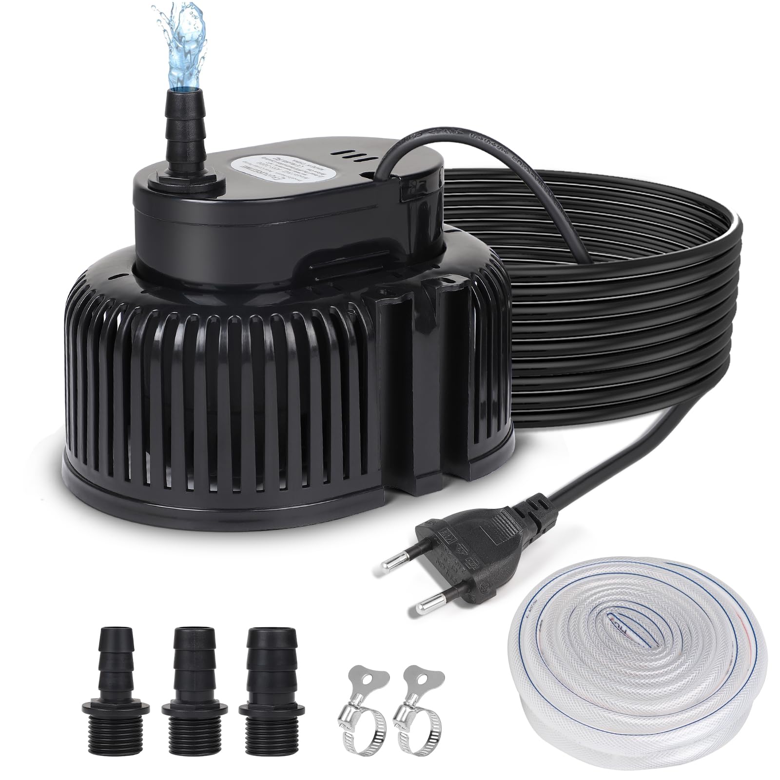 EFUTURETIME Schmutzwasserpumpe 75w Tauchpumpe 2500 L/H, Abwasserpumpe kein Integriert Schwimmerschalter, Pumpe mit 7,2M Kabel, 3 Verschiedene Adapter, 5M Schlauch, 2 Schellen (Schwarz)