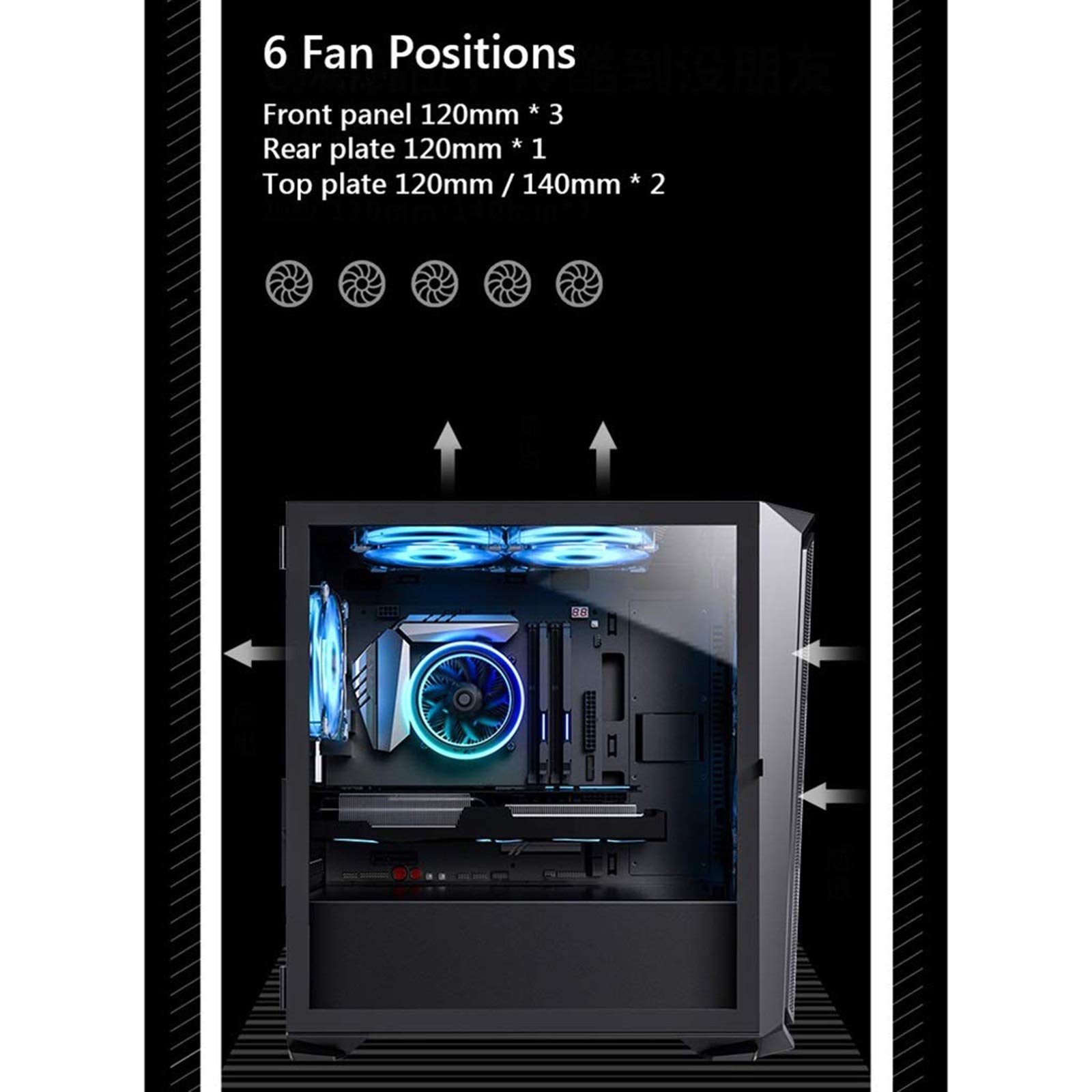 Obudowa komputera, Panel boczny ze szkła hartowanego, Obudowa, Górny panel we/wy USB, USB3.0, Obsługuje ITX/M-ATX, Obsługuje chłodzenie wodne (Size : Style 2)