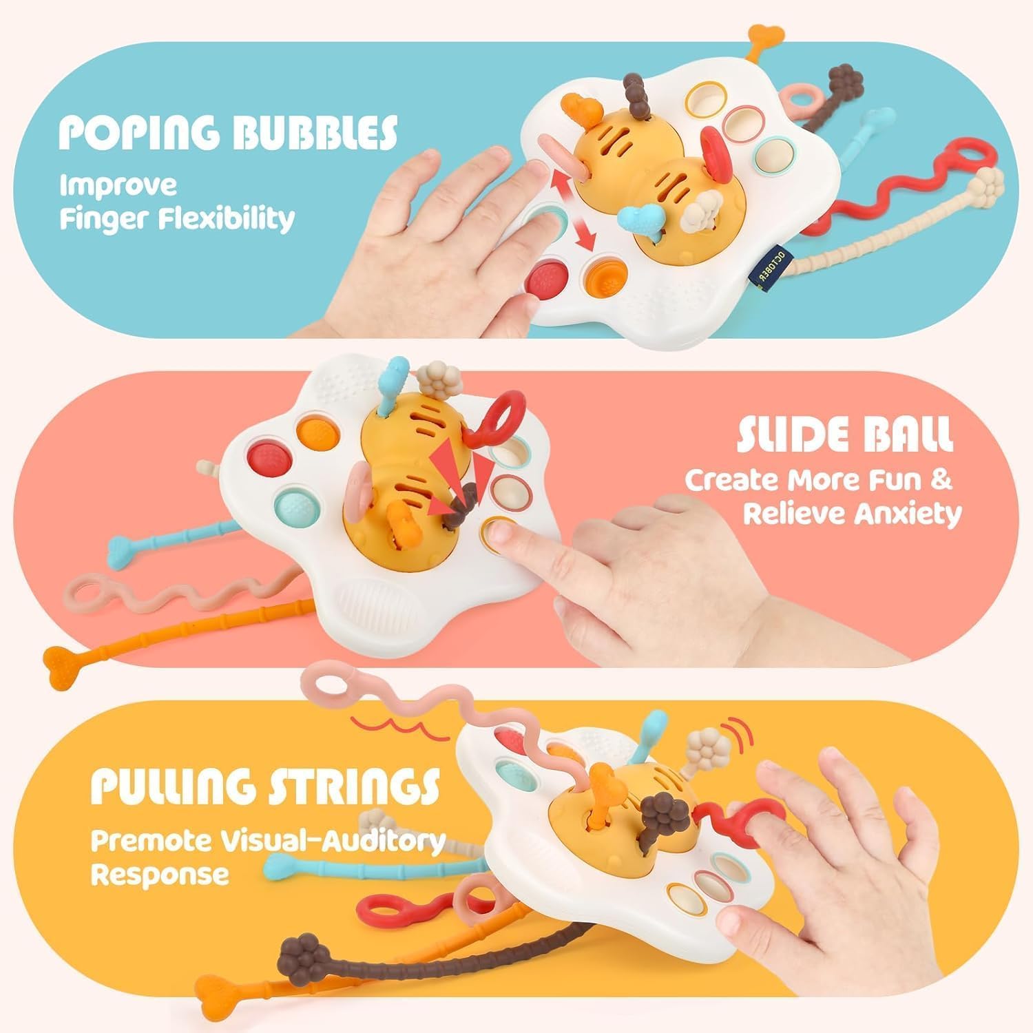 Supreme Deals® Montessori Sensory Teething Pull String Toys for 1+ Year Old Travel Toys for Babies, Food Grade Silicone Baby Fine Motor Skills Toddler Activity - Image 6 thumbnail