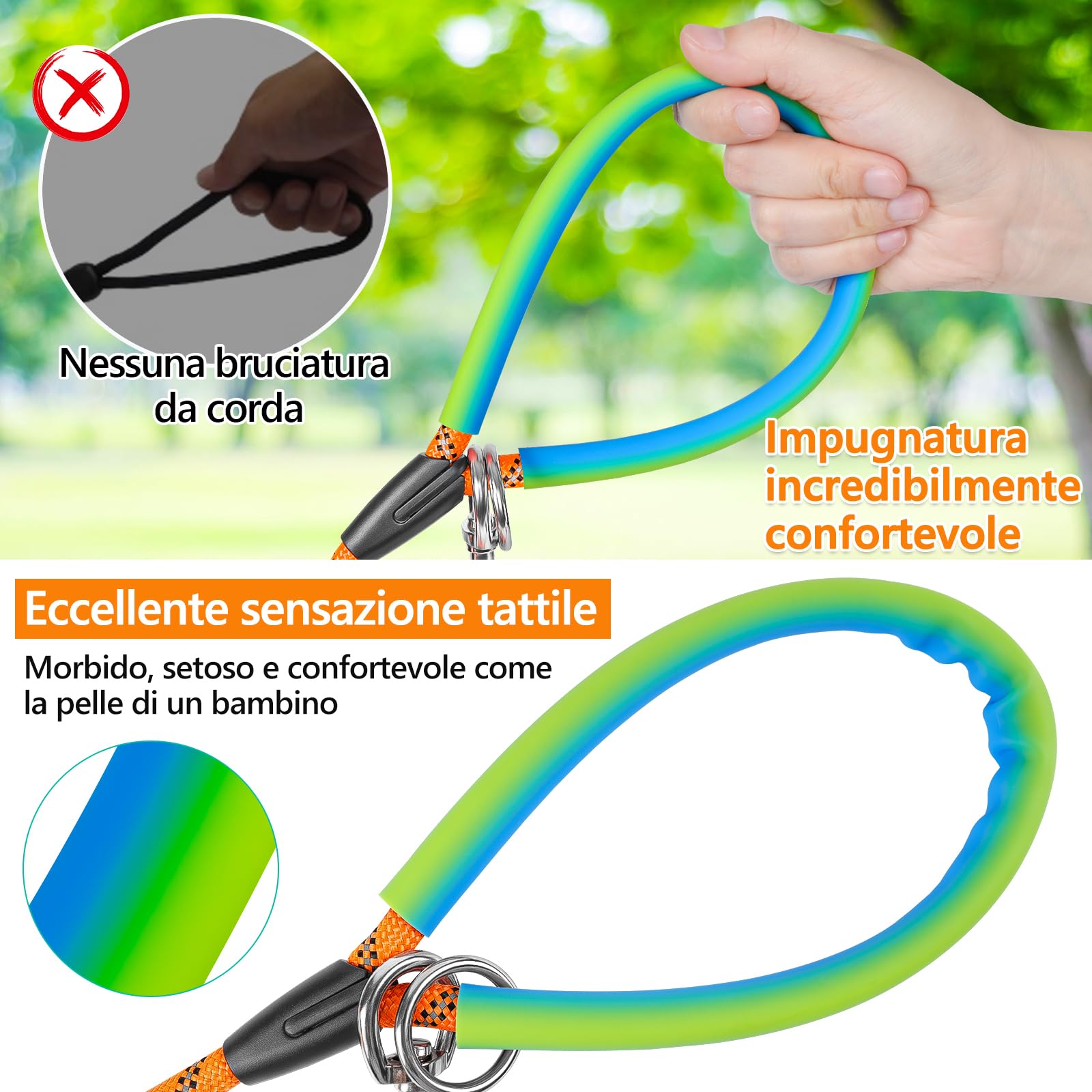 Aystkniet Guinzaglio da Addestramento per Cani, 5M 10M 15M 20M 30M Guinzaglio per Cani con 2 Ganci Girevoli e Fili Riflettenti, Guinzaglio Cane di Taglia Media e Grande, Corda da Legare per Cortile