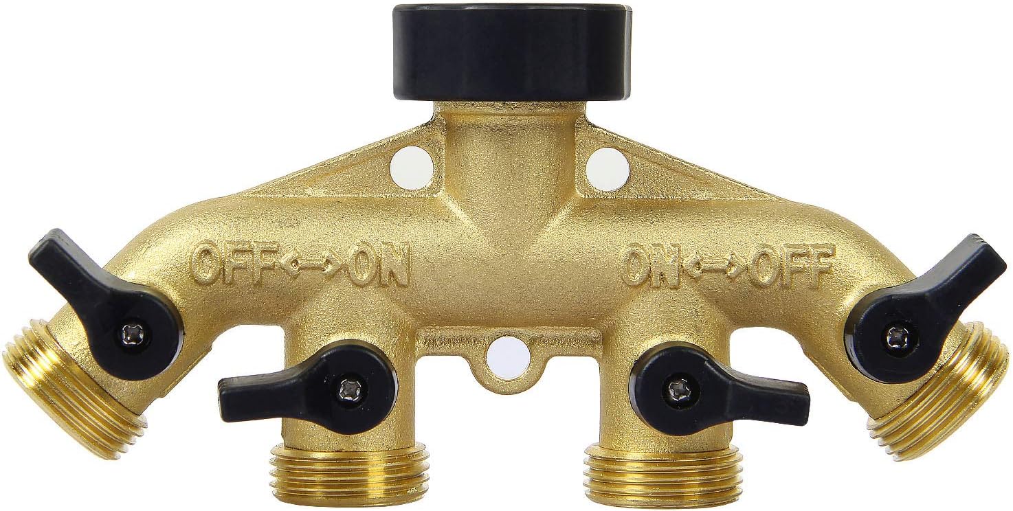 4 Way Brass Tap Manifold with Individual On/Off Valves, Tap Adaptor for Garden Reusable