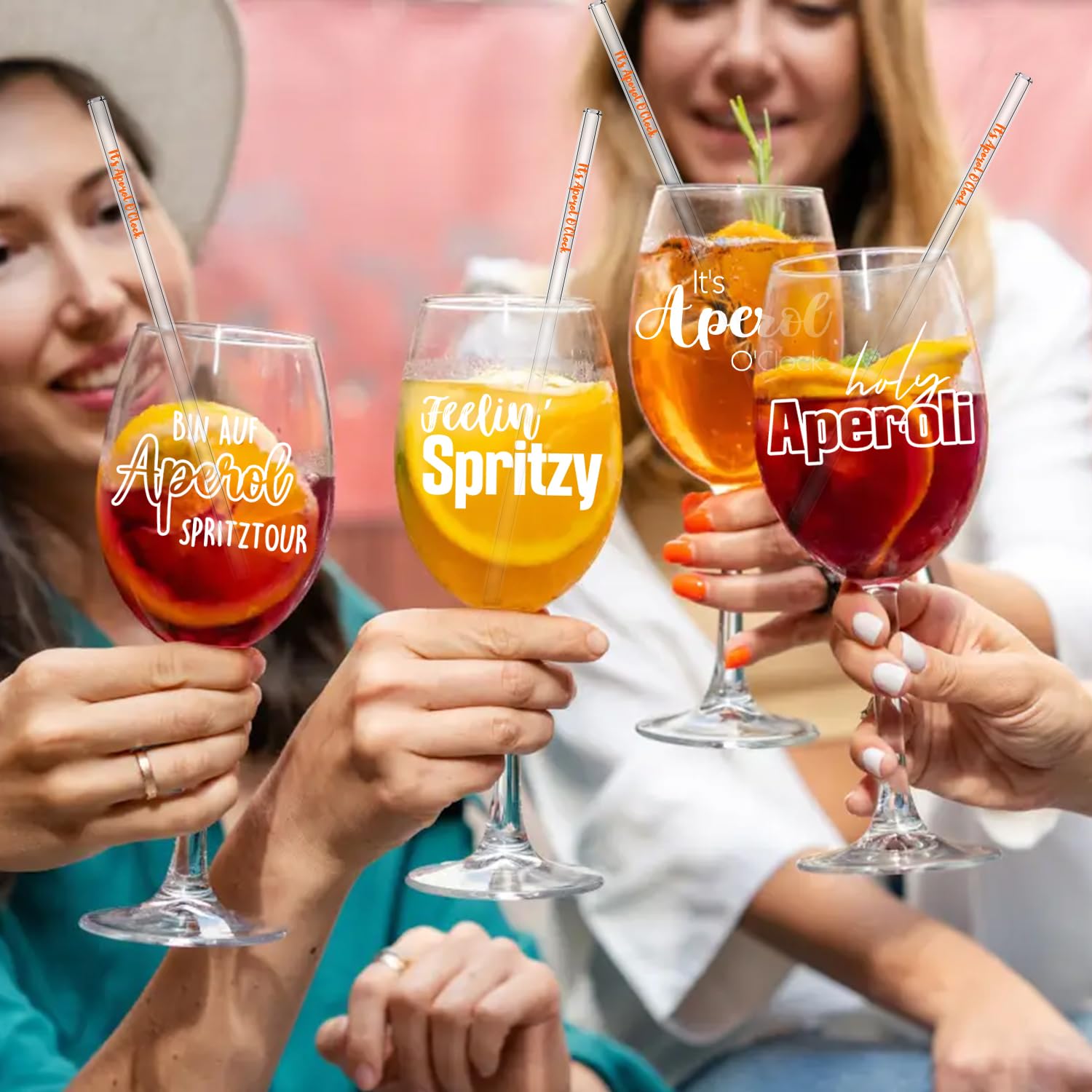 Lot de 6 verres Aperol Spritz - Ensemble cadeau - Verres Aperol premium ∣ C’est l’heure de l’Aperol, pailles pour verres ∣ Sous-verre en liège, idéal pour les fans d’Aperol (6)