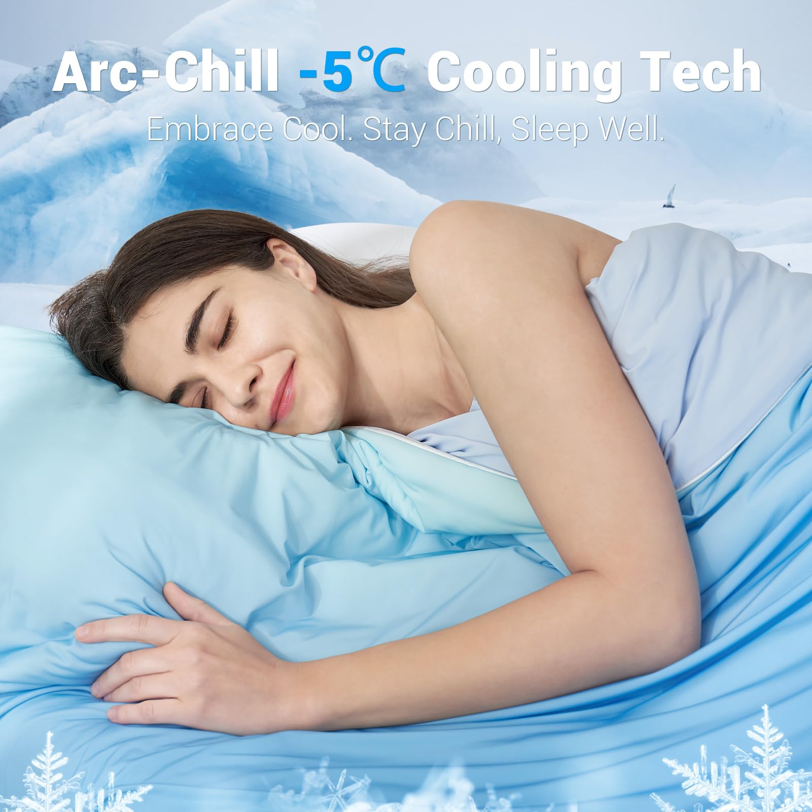 Elegear Kühldecke Kühlende Sommerdecke, Japanische Arc-Chill 3.0 Q-MAX>0,5 Kühlfasern, Körperwärme Aufnehmen für Besseren Schlaf, Leichte Antiallergisch Kühlende Bettdecke, 150x200CM Farbverlauf Blau