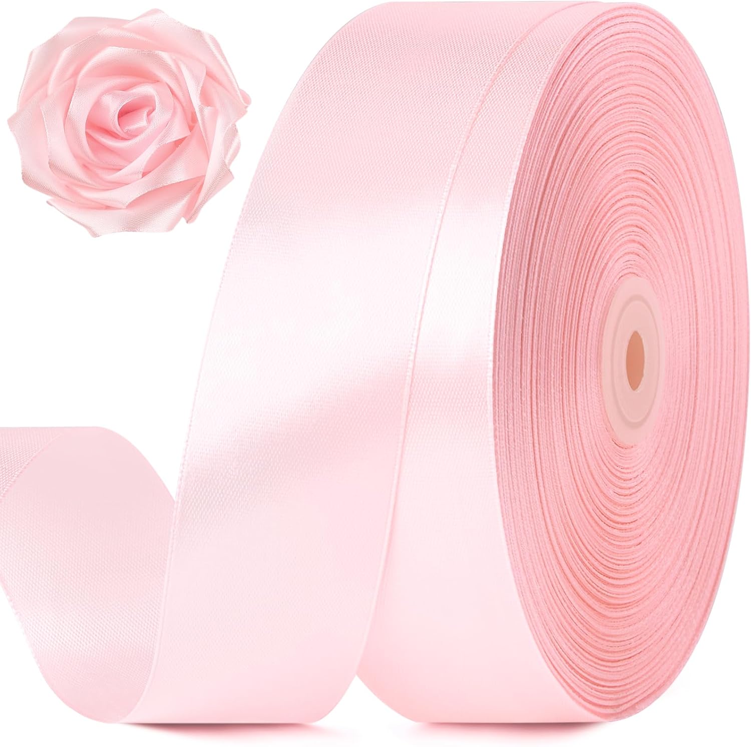 1-1/2 Inch 100 Yards Baby Pink Satin Ribbon, Solid Fabric Ribbon Roll for Flower Bouquet, Gift Wrapping, Roses Making, Handmade Crafts