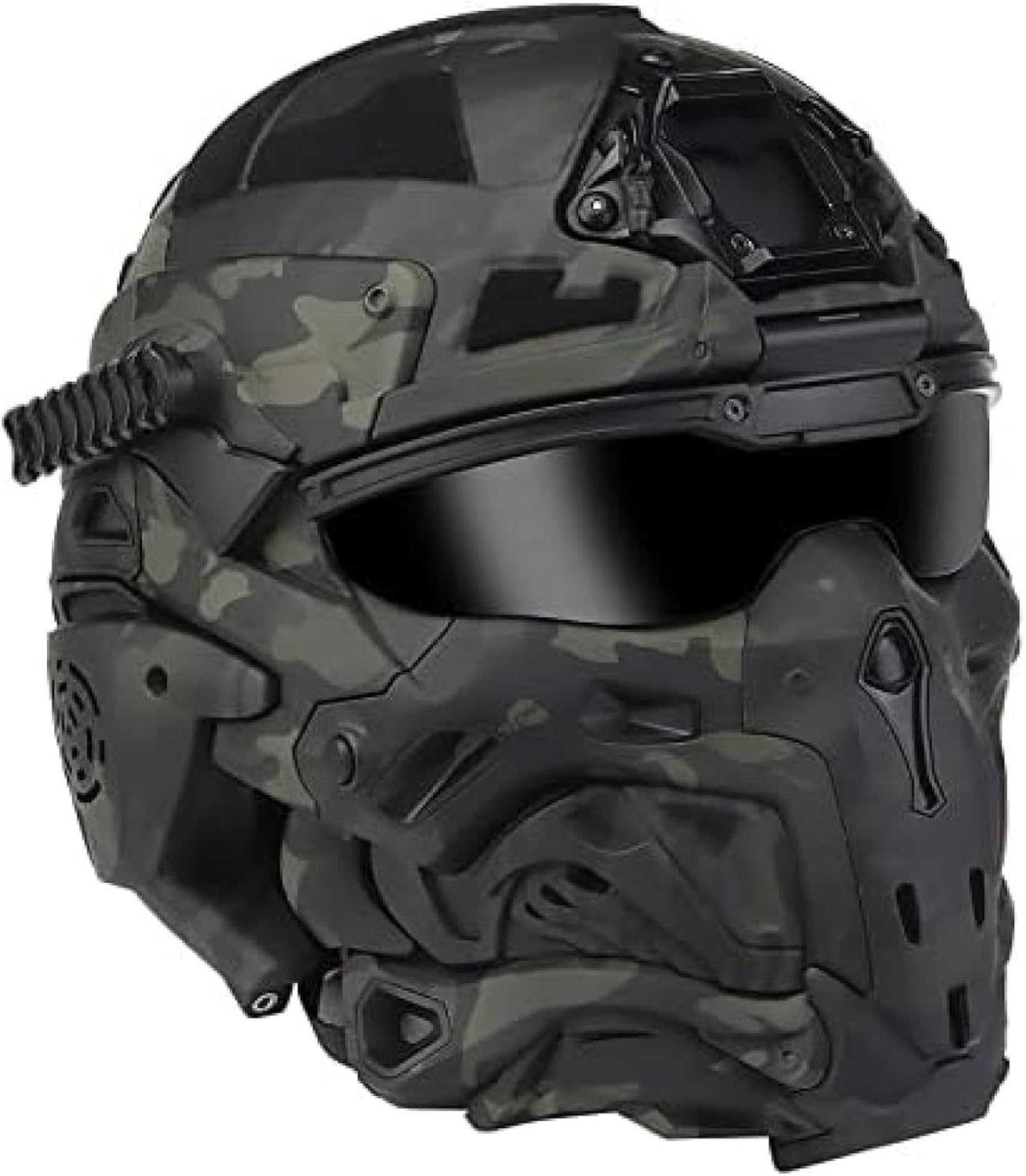 Tactical Airsoft Paintball Fast Helmet, Adjustable Military Full-Face Protective Mask Set, Built-in HD Headphones and Anti-Fog Fan,Black Camouflage,Hilarious123