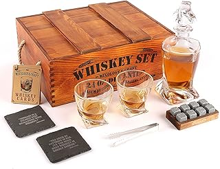 Mixology & Craft Whiskey Decanter Set, Liquor Decanter Set With Glasses & Whiskey Stones 17PC set, Great Whiskey Gifts For...
