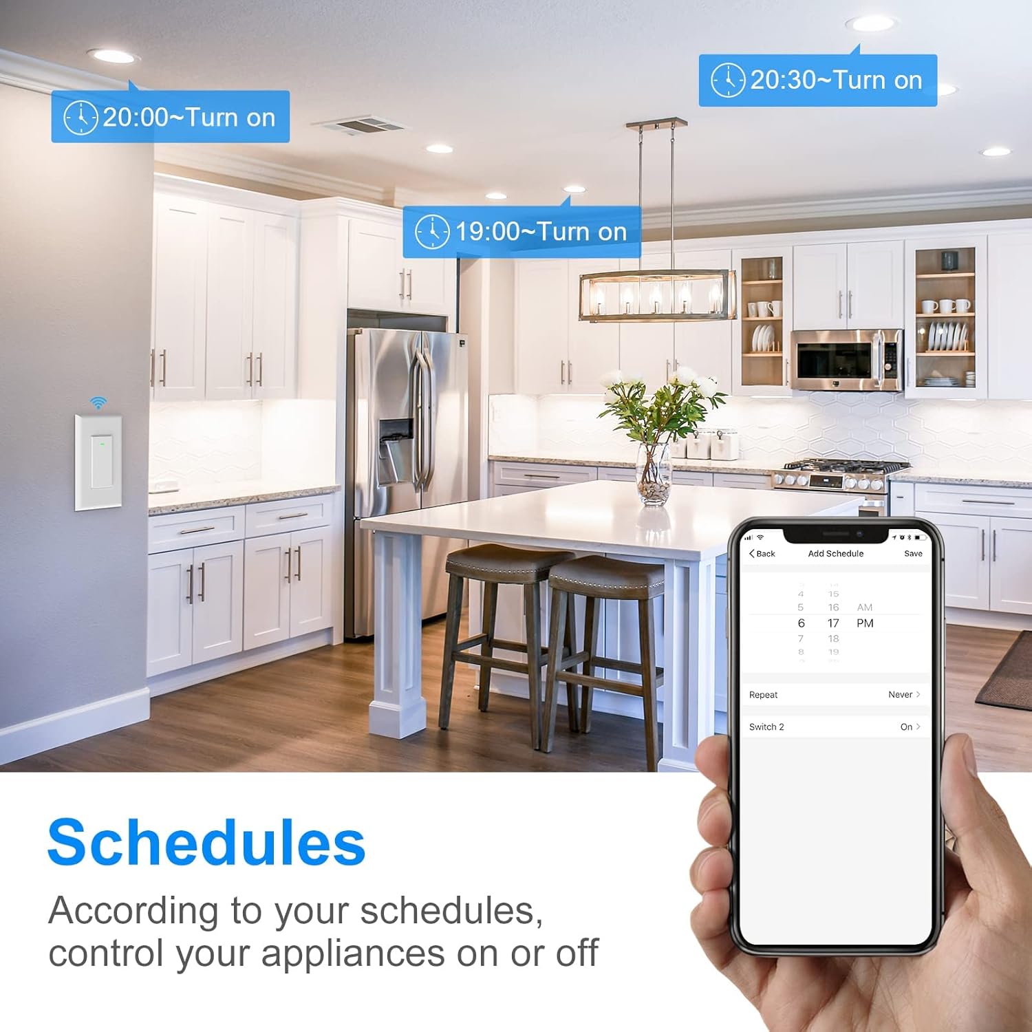 Smart Wifi Light Switch,Wireless Remote Control, Neutral Wire Required,Compatible with Amazon Alexa,Google Home, IFTTT, Physical Button