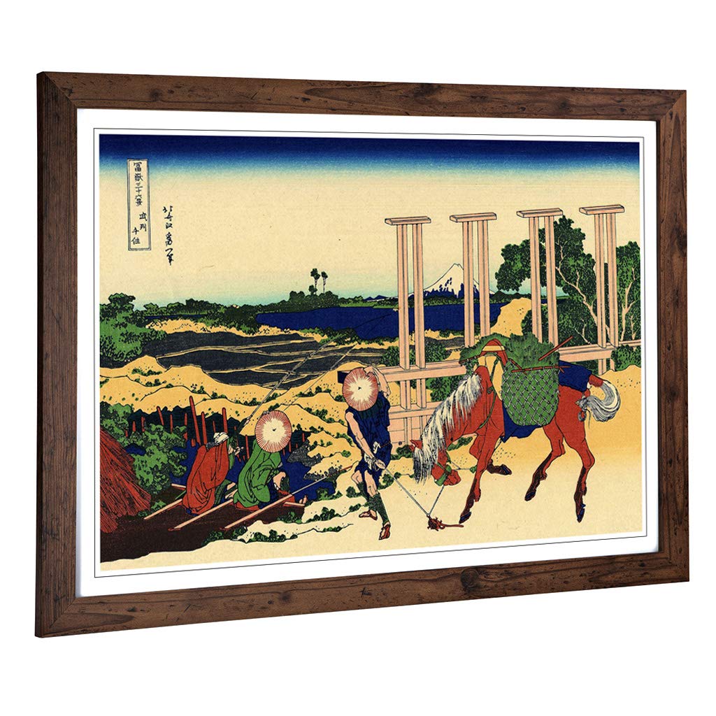Big Box Art Framed Print of Hokusai Japanese Oriental Musachi Province Design | Wall Art Picture | Home Decor for Kitchen, Living Room, Bedroom, Hallway, Walnut, A2 / 24.5x18 Inch / 62x45cm