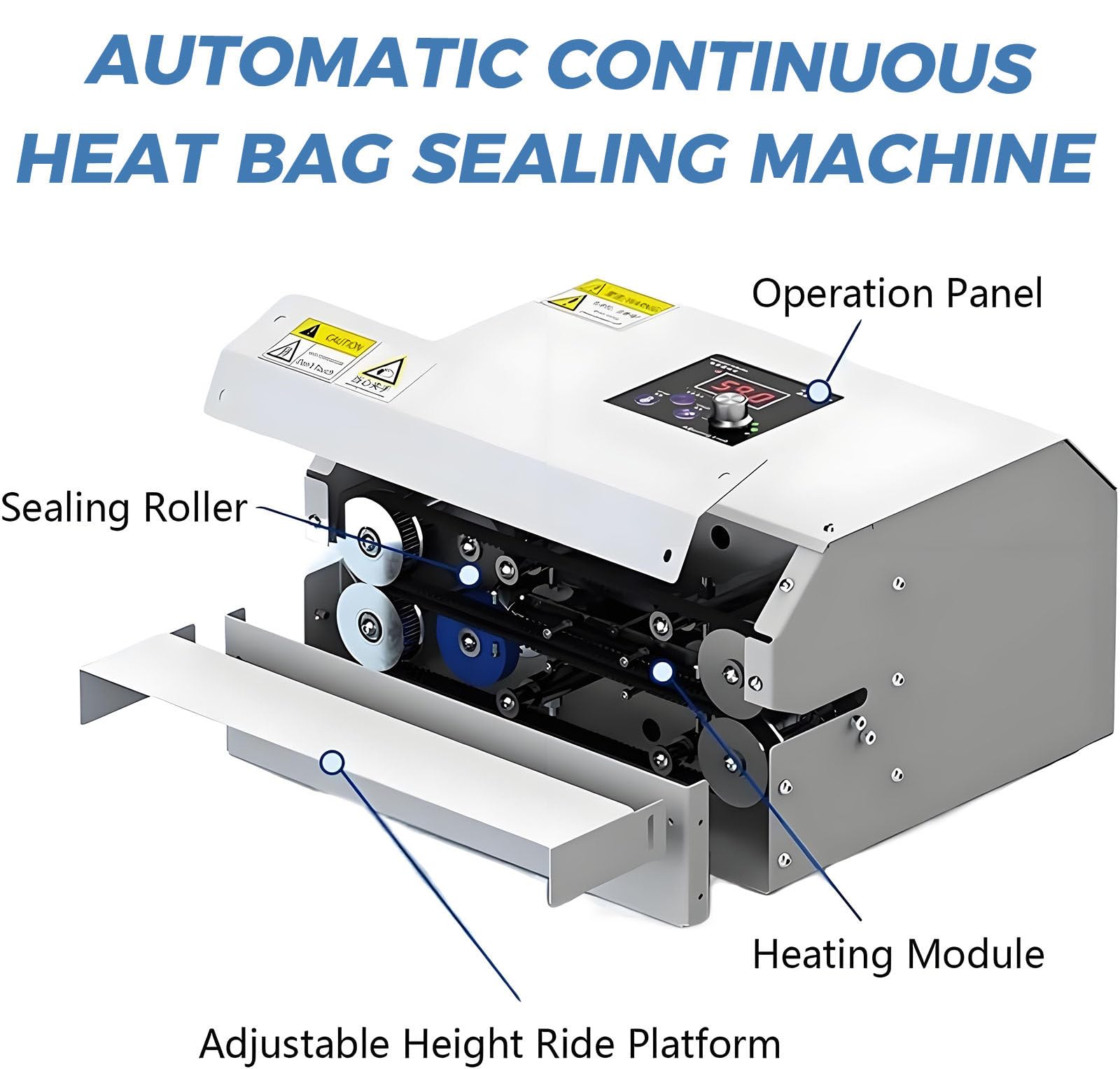 Selladora Continua de Bolsas de Alimentos, 6 m/min, 300 W, automática, con Temperatura y Velocidad Ajustables, para Todo Tipo de Bolsas de plástico