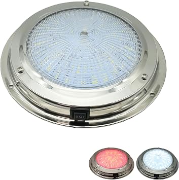 Marine Boat Dome Light, Dual Color 5.5" 12V LED Interior Cabin Lights with Toggle Switch, Stainless Steel Surface Mount White|Red