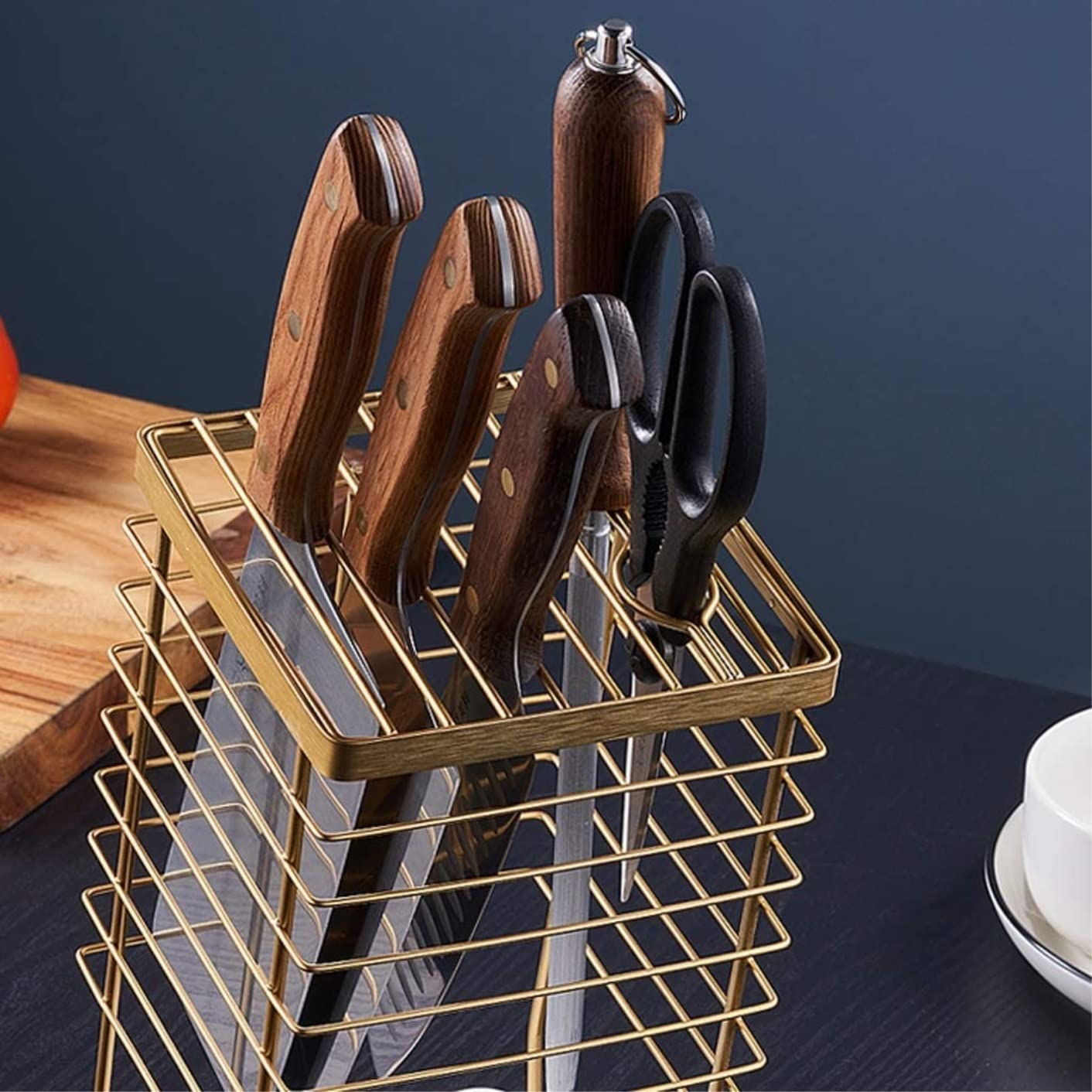 Bloque Cuchillos Cocina Soporte para Cuchillos De Acero Inoxidable Hueco, Estante Creativo para Cuchillos De Cocina, Almacenamiento De Mesa(Gold)