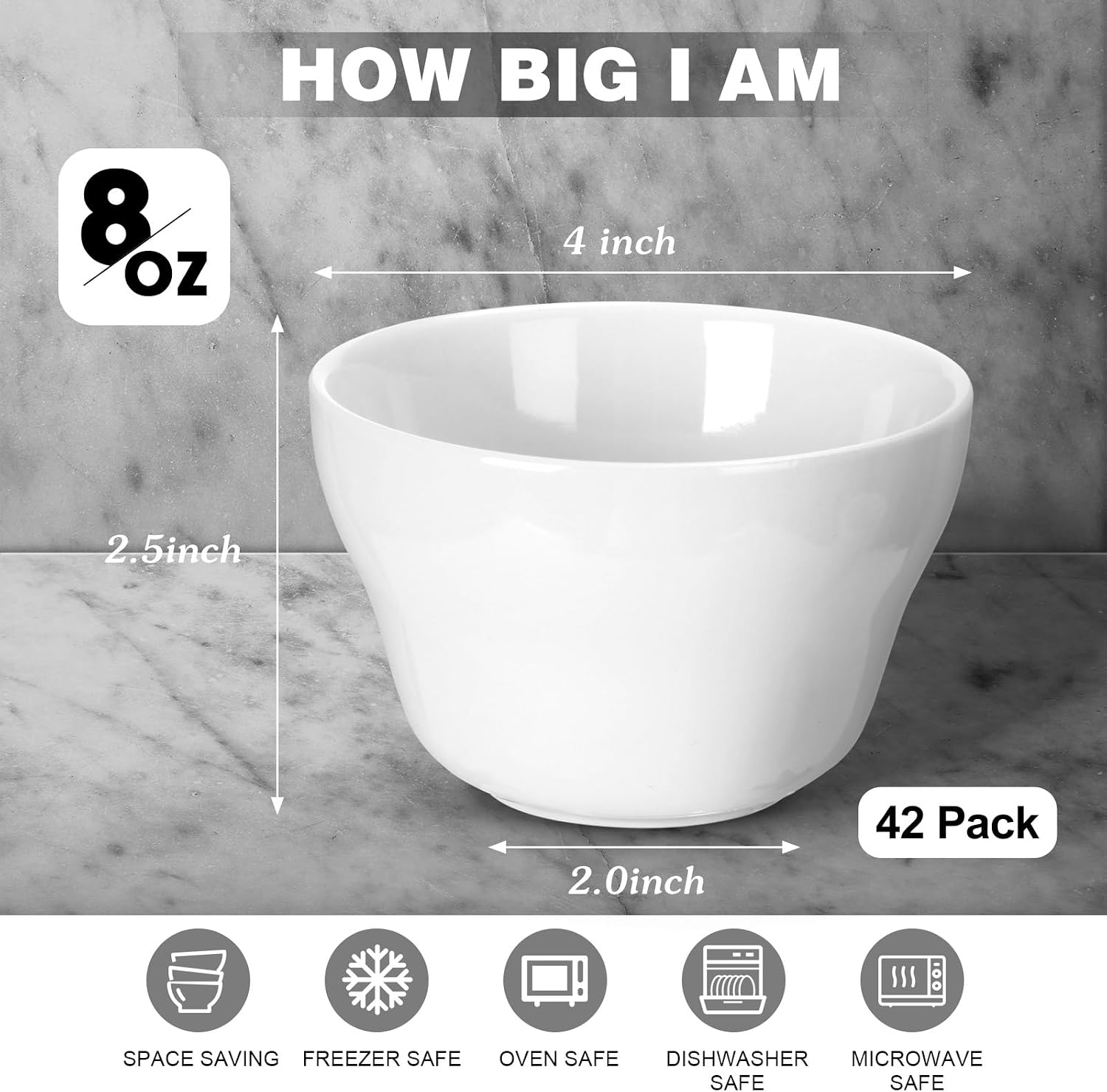 42 Pack Porcelain Bowls Set Porcelain Bouillon Cups Small Dessert Bowls Soup Dip Bowl for Ice Cream Dessert Sauce Dipping Salad Cereal Microwave Dishwasher Safe (8 oz,White)