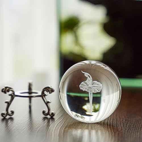 Miniatura 6 de HDCRYSTALGIFTS Pelota de cristal bailarina grabada con láser 3D pisapapeles elegante bailarina de ballet esfera de cristal decoración artística para