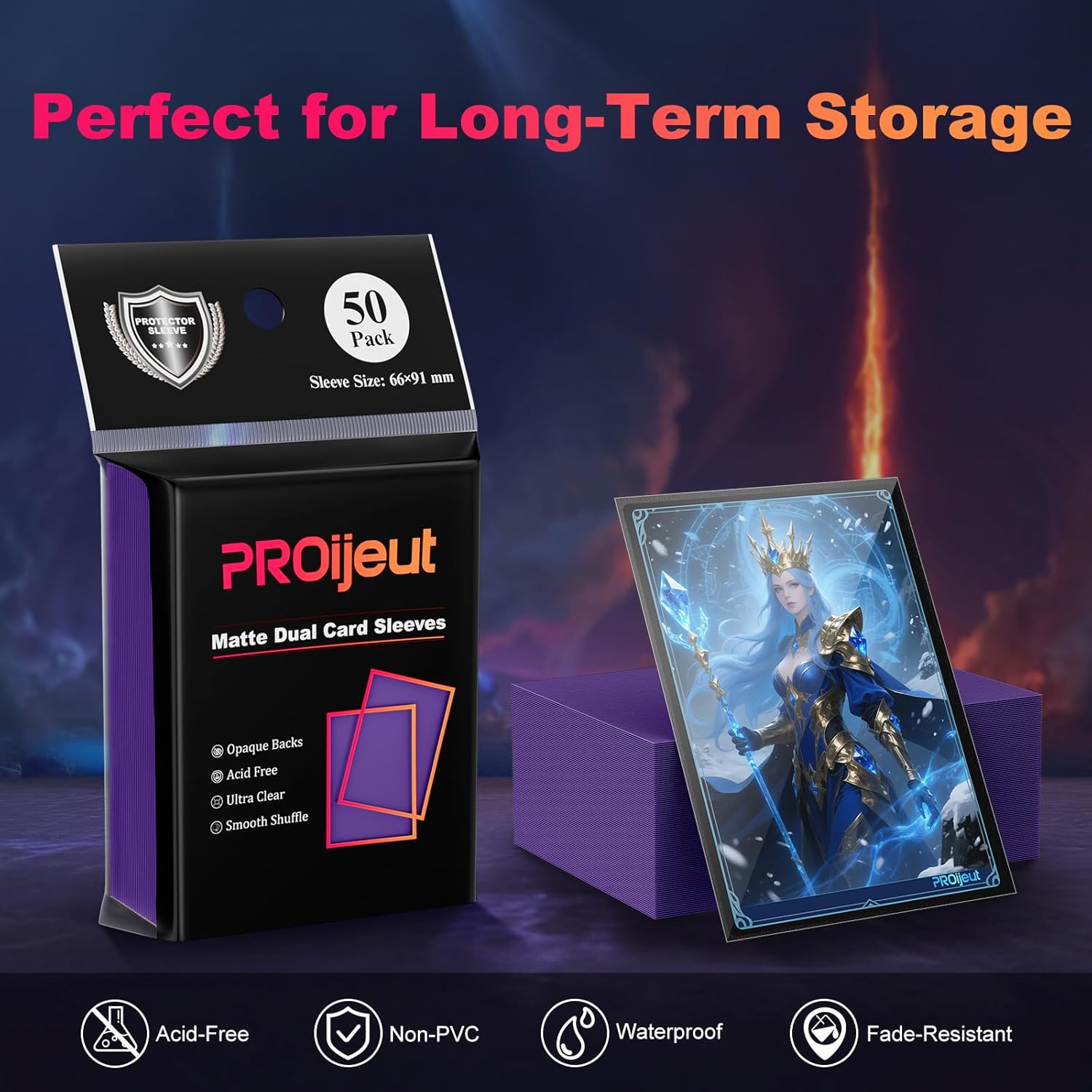 200 Pack Card Sleeves, Matte Dual Trading Card Sleeves with Opaque Back & Smooth Shuffle, Tear Resistant Card Protectors for MTG, TCG and Game Cards (Metallic Purple)