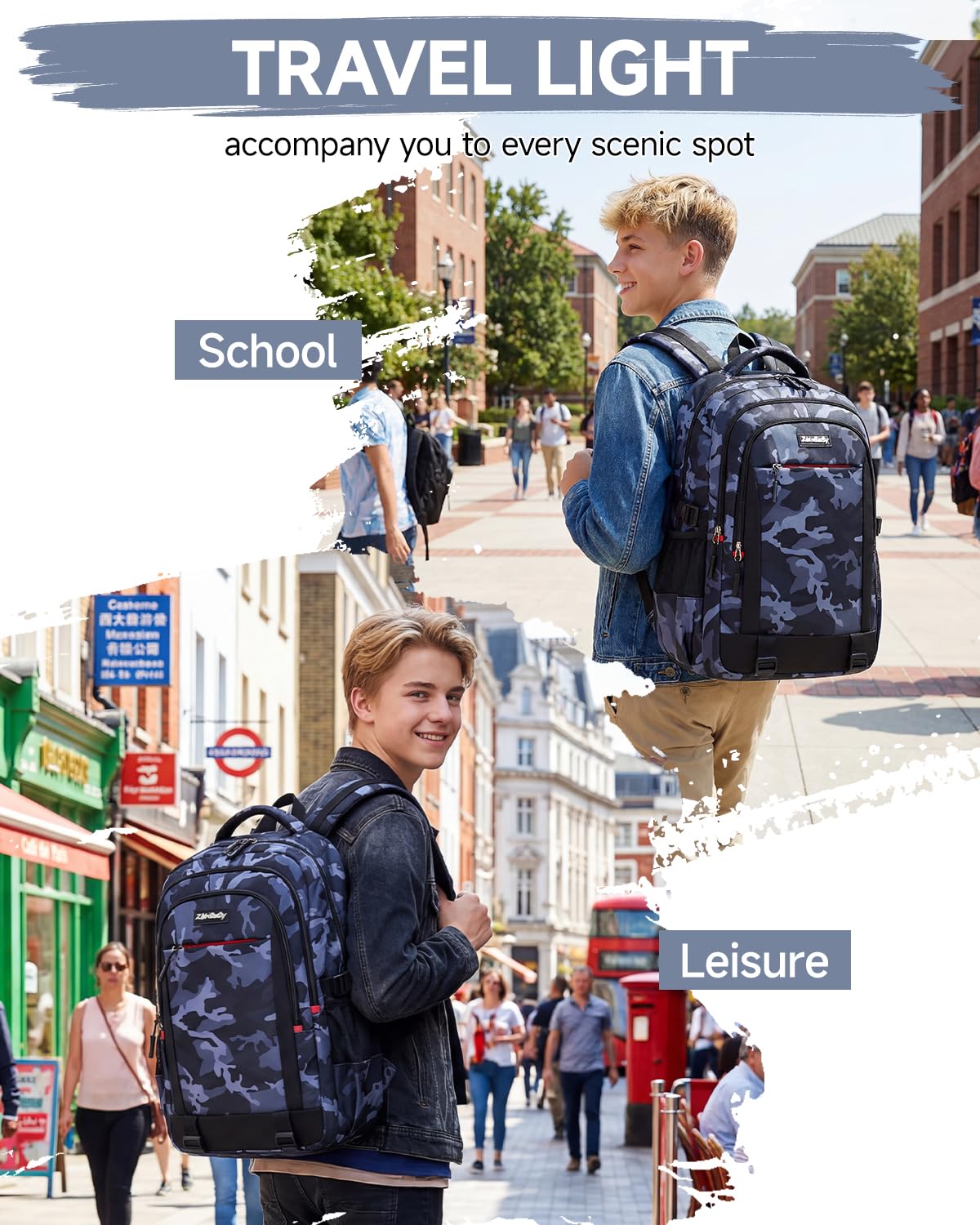 Amythe Mochila Escolar para Chicos Adolescentes, Mochila Hombre Ergonómica de Camuflaje, Mochila Informal de Gran 30L, Impermeable, para el colegio, los viajes y la universidad
