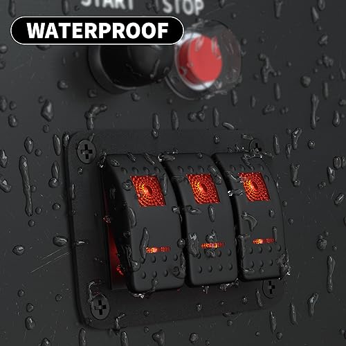 Miniatura 5 de DaierTek Panel de interruptor basculante de 3 bandas, 12 V, impermeable, luz LED roja, 5 pines, interruptor de palanca basculante de