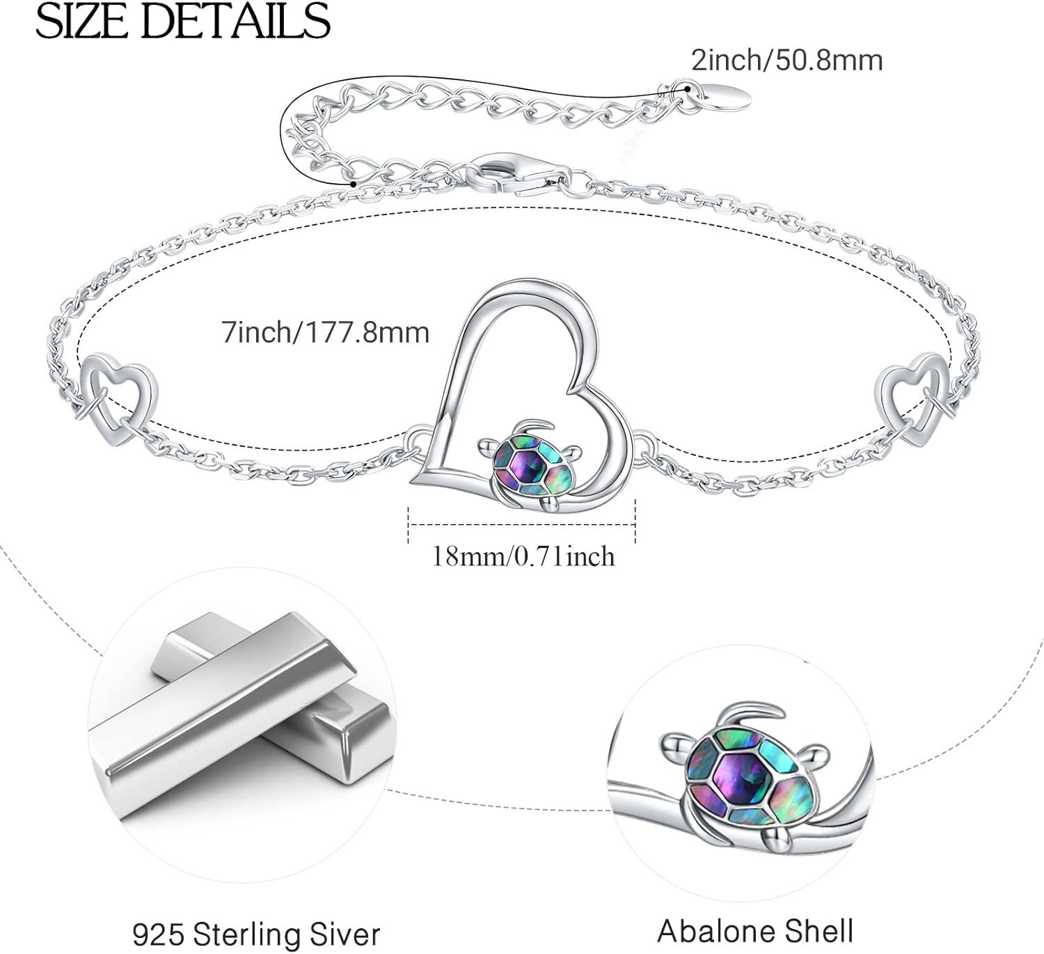 Cuoka Heart Turtle Bracelet 925 Sterling Silver Abalone Turtle Jewelry Sea Turtle Bracelets Ocean Nature Turtle Bracelet Turtle for Her for Women