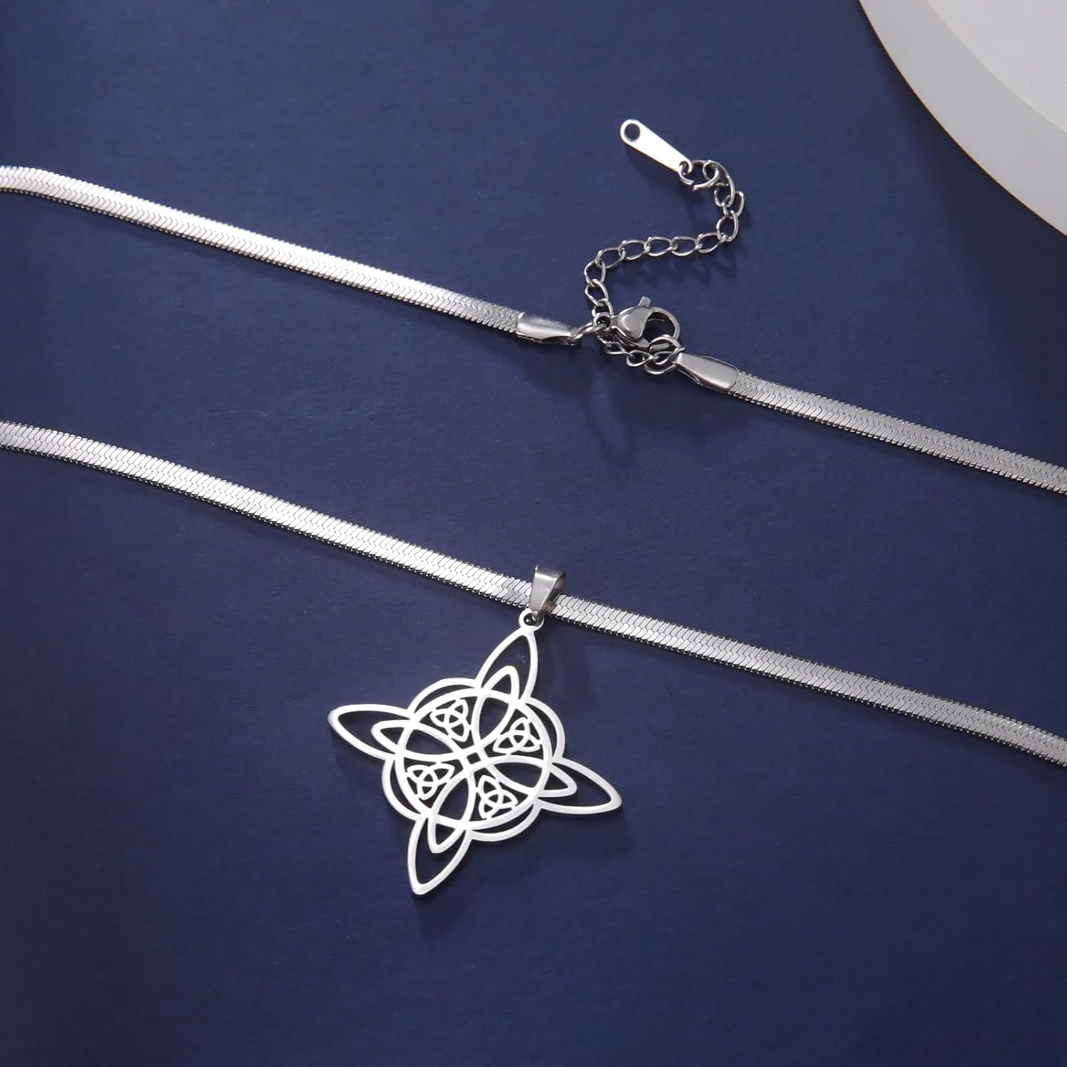 925 Sterling Silver Witch Knot Necklace, nudo de bruja, Witchcraft Witch Knot Necklace Women Neck Chains, New Cross Pentacle Amulet