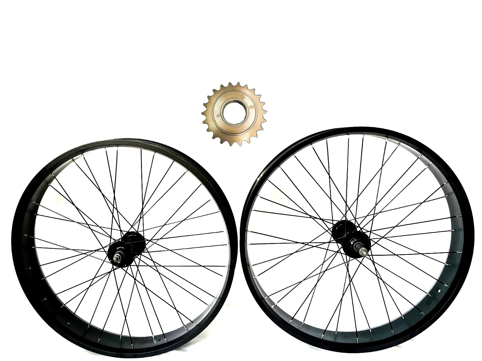 26" x 4.0 Fat Tire Bike Rim/Bicycle Wheel Set Black Color Heavy Duty 12 Gauge Spokes Wheel & 22T Single Flywheel Bicycle Rim Beach Cruiser Bike (Disc