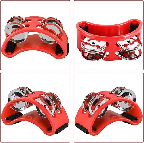 Miniatura 36 de EASTROCK Pandereta de percusión de pie, instrumento musical de percusión de pie con cascabeles de acero dorado para tocar guitarra de tambor, negro