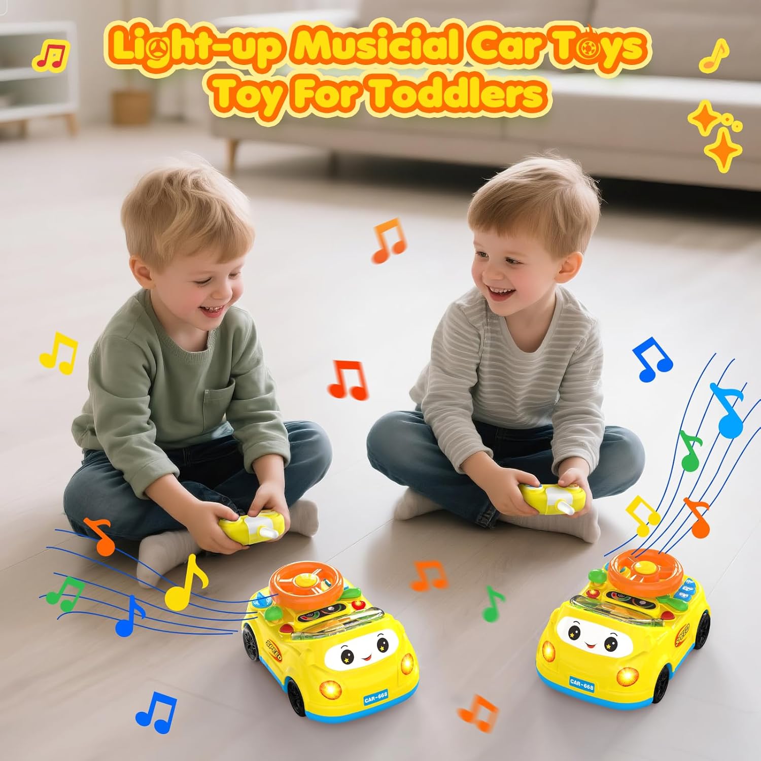 Toddler Toys for Ages 1-3 Boy - Remote Control RC Push Car Racing Adventure Steering Wheel Driving Games,Interactive Learning Educational Christmas Birthday Gift for Kids Age 1 2 3(Yellow)