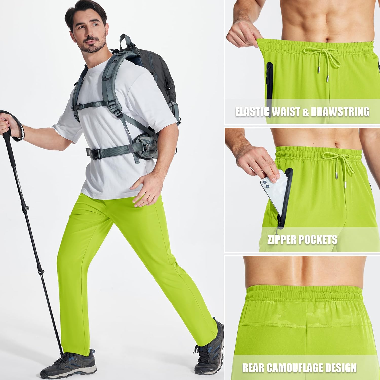 MAGCOMSEN Men's Lightweight Hiking Pants Quick Dry Stretch Running Workout Outdoor Sweatpants with Zipper Pockets - Image 4
