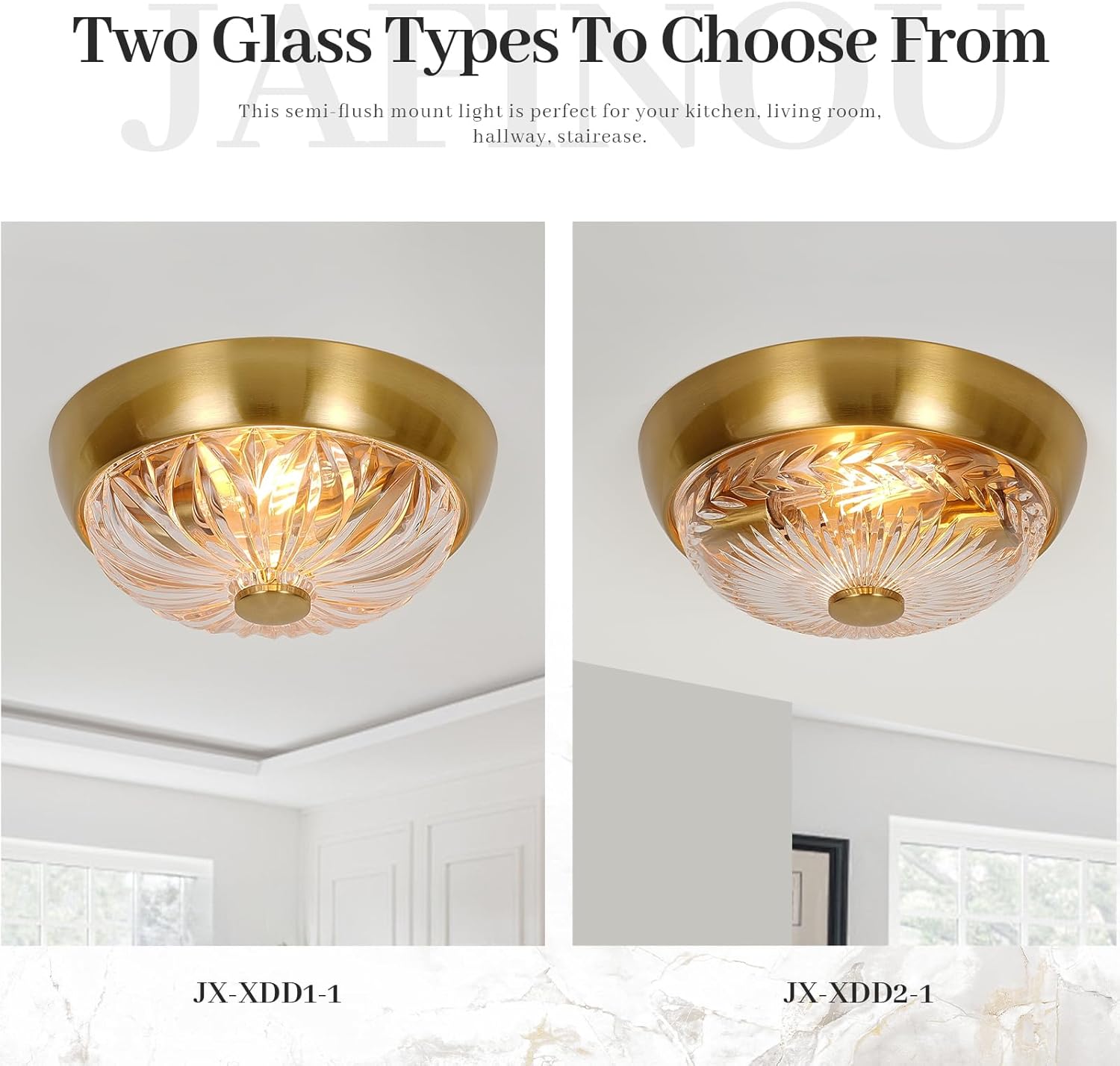 Gold Flush Mount Ceiling Light, 2-Light Indoor Outdoor Ceiling Light Fixture, Aluminum Modern Ceiling Lamp for Hallway Kitchen Entryway Foyer