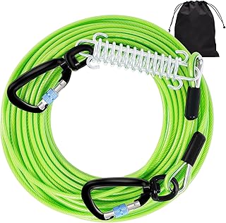 Hofleine Für Hunde, 3m Hofleine Tie Out Leinen, Tie Out Cables Für Hunde mit Schraubverschluss, Hofleine Tie Out Leinen mit Stoßdämpfender Feder bis 1000LBS, Hofleine Leine Bissfest Für Camping
