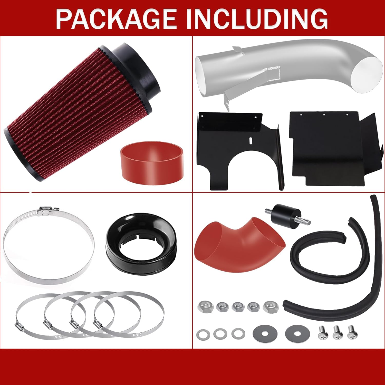 4" Cold Air Intake Kit & Filter Heat Shield for Chevy for GMC 1999-2006 for Silverado for Sierra for Tahoe for Avalanche for Suburban for Yukon for Sierra 1500 2500 V8 4.8L 5.3L 6.0L Red